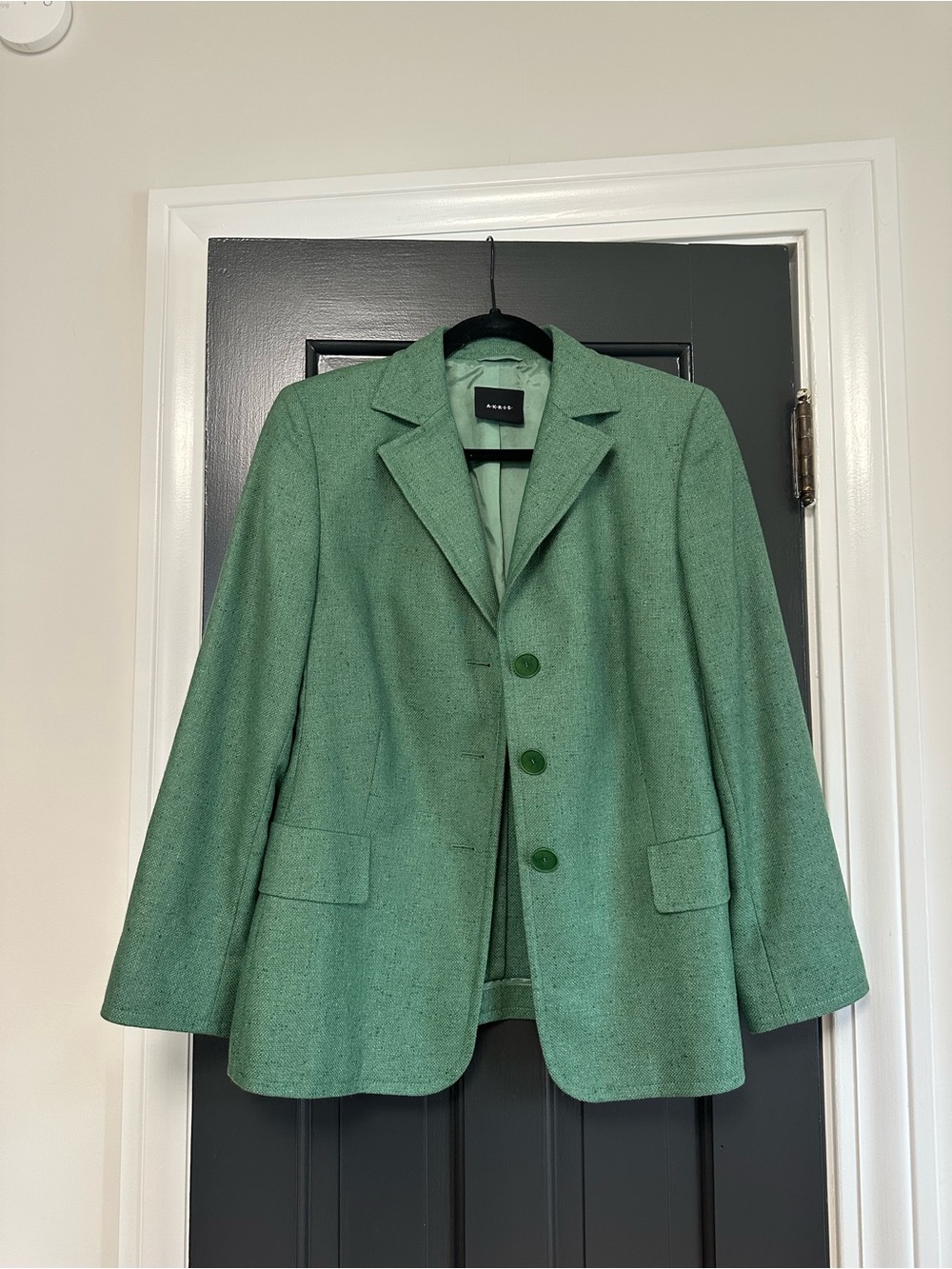 Akris Green Silk Cashmere Three Button Blazer Jacket US 12